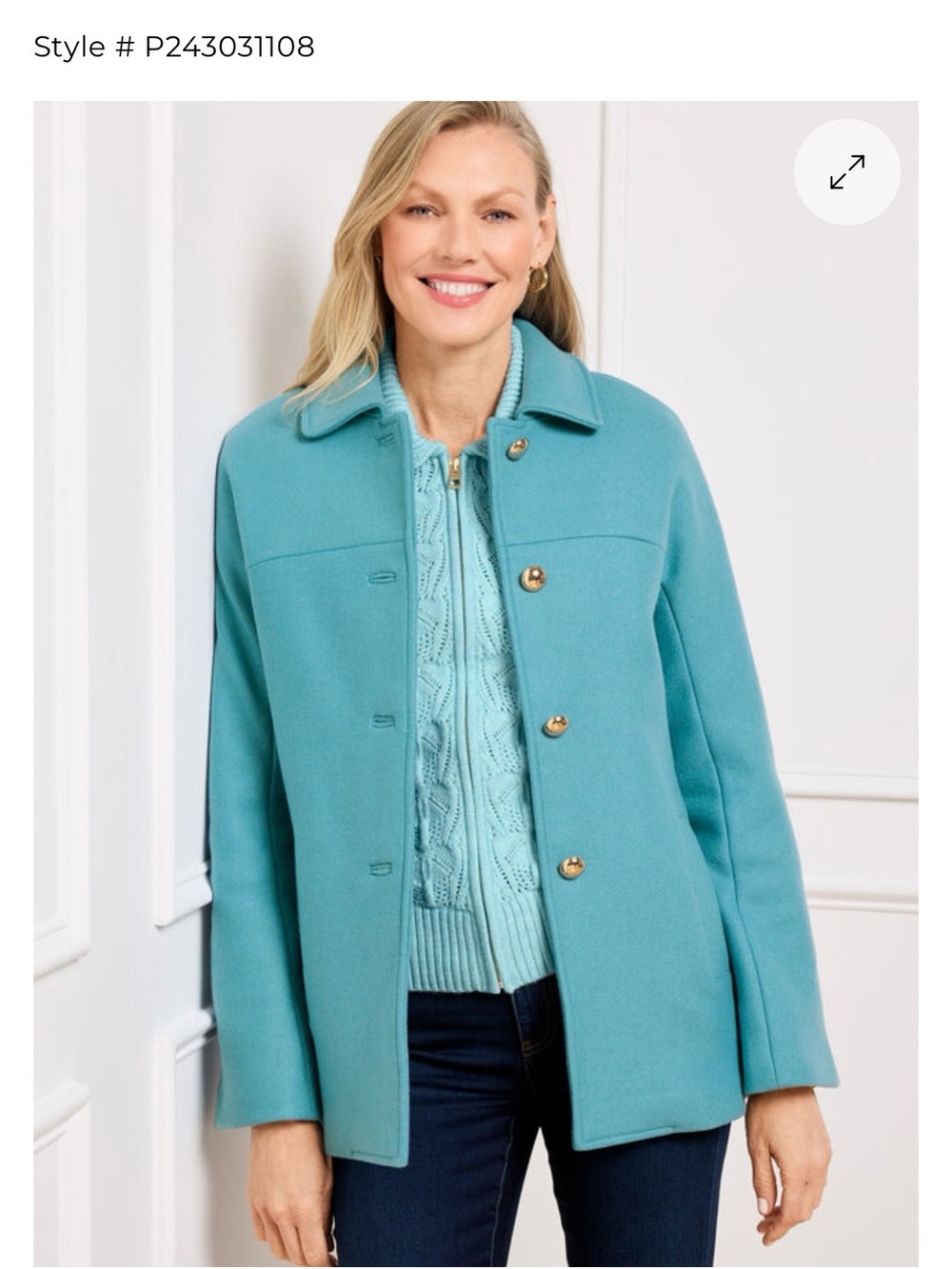 Talbots light blue Italian Melton wool blend coat